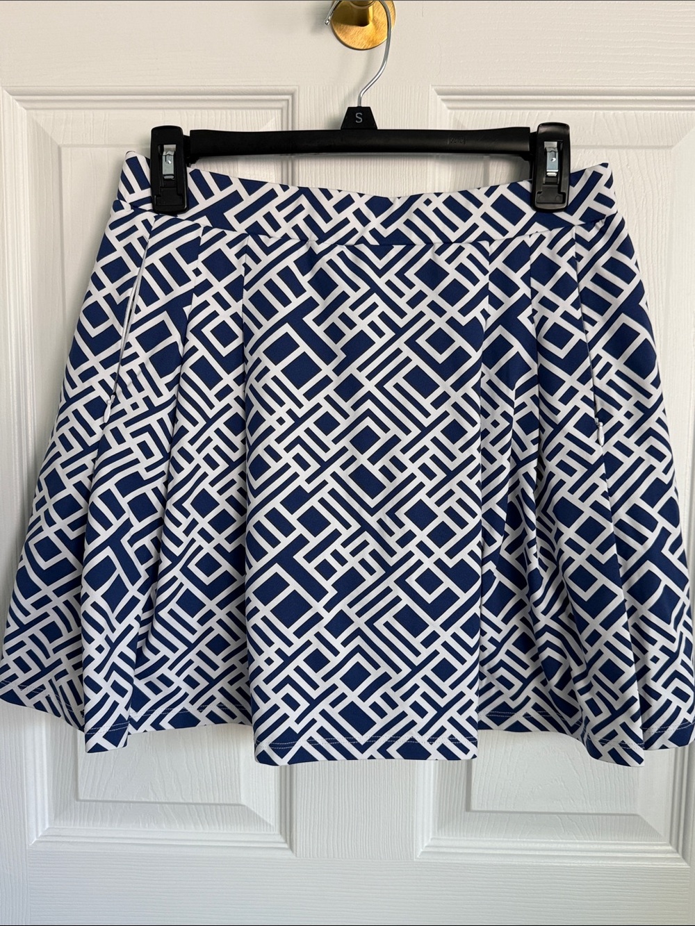 J. McLaughlin Navy and White Lattice Print Skirt-SZ SMALL